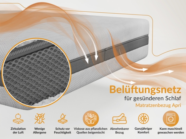 7-Zonen-Multipocketmatratze mit Visco- & Kaltschaum-Schichten – ergonomisch, punktelastisch & atmungsaktiv – Härtegrad H3/H4 – 180 x 200 cm – ELORI – APRI Bild 7