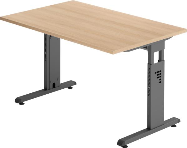 bümö höhenverstellbarer Schreibtisch O-Serie 120x80 cm in Eiche, Gestell in Graphit - PC Tisch klein für's Büro manuell höhenverstellbar, Computertisch verstellbar, OS-12-E-G