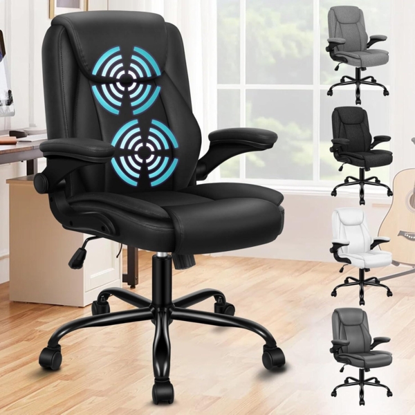 Massage-Bürostuhl Pu-Leder 150kg Belastbarkeit Ergonomisch 360° Drehbar Schwarz