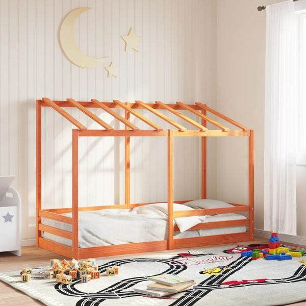 vidaXL Kinderbett mit Dach Wachsbraun 75x190 cm Massivholz Kiefer 847011