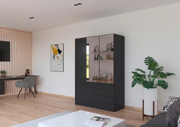 rauch Kleiderschrank, Drehtürenschrank COSTA, 3-türig, 2 Spiegeltüren, 2 Schubkästen, push-to-open, Grau metallic, 136 x 197 x 54 cm