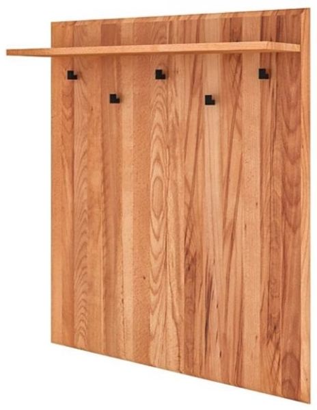 Hängegarderobe Seiba Kernbuche massiv 77x20x90 mit 5 schwarzen Metallhaken