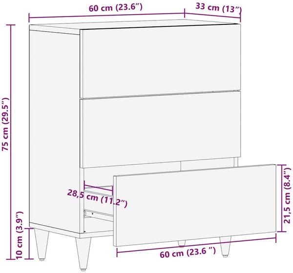 vidaXL Sideboard Schwarz 60 x 33 x 75 cm Massivholz Mango 4018811 Bild 10