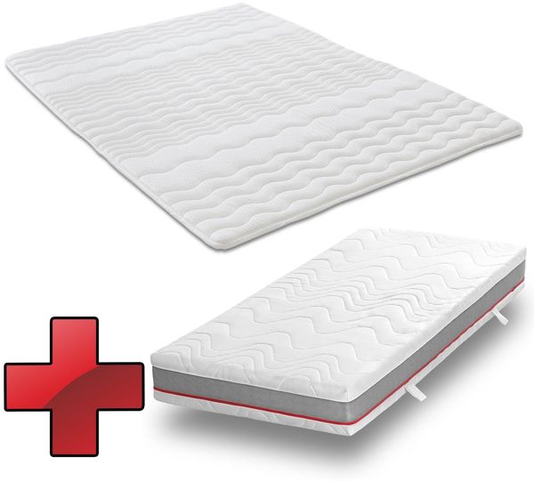 Ergonomische Taschenfederkernmatratze Sleezzz Premium 90 x 200 cm, Höhe 23 cm, Härtegrad H2/H3 + Matratzentopper / Matratzenauflage 90 x 200 cm