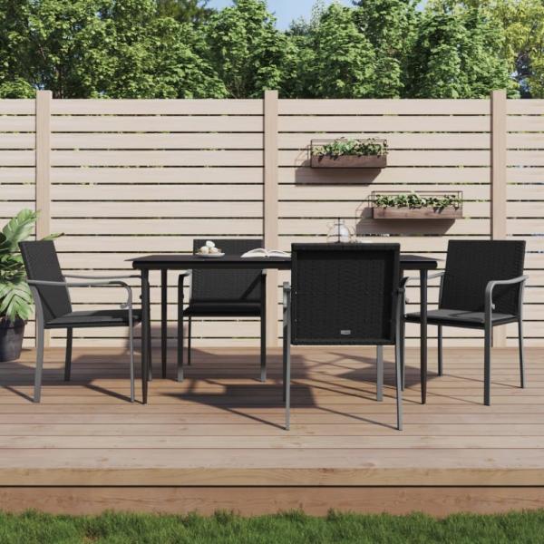 vidaXL Gartenstühle mit Kissen 4 Stk. Schwarz 56x59x84 cm Poly Rattan 3187075