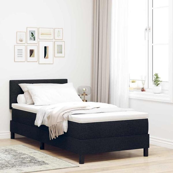 vidaXL Boxspringbett mit Matratze mit LED Schwarz 100 x 200 cm Stoff 3342186