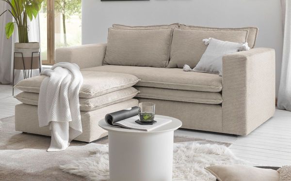 Sofa 2-Sitzer Pesaro in beige Cord Set inkl. Hocker
