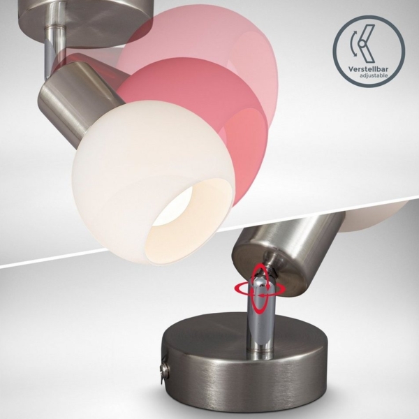 B.K.Licht Wandleuchte LED Deckenleuchte 1-flammig Glasschirm schwenkbar silber-matt BKL1363, LED wechselbar, 3000K - Warmweiß Bild 2