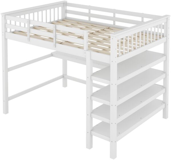 Merax Hochbett 140 x 200 Kinderhochbett mit Ablagefächern und Unterbettschreibtisch, Weiß Bild 8