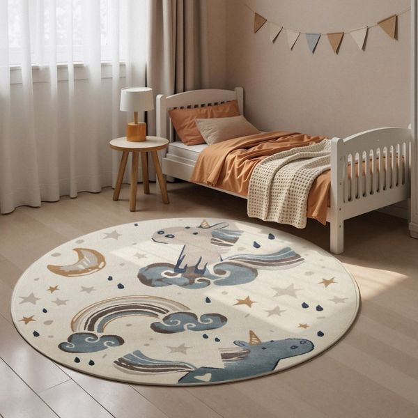 HANSE Home Kinderteppich Einhorn, rund, Höhe: 10 mm, Pflegeleicht, Weich, Kinderzimmer, Spielteppich, Spielunterlage