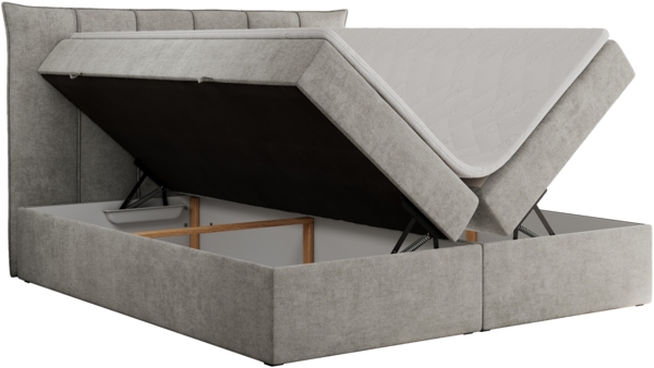 Boxspringbett, Polsterbett mit Bettkasten - PREMIUM-10 - 200x200cm - Hellgrau Stoff - H3 Bild 4