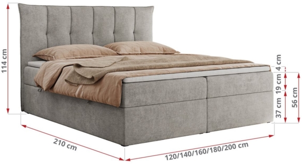 Boxspringbett, Polsterbett mit Bettkasten - PREMIUM-10 - 200x200cm - Hellgrau Stoff - H3 Bild 5