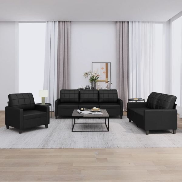 vidaXL 3-tlg. Sofagarnitur mit Kissen Schwarz Kunstleder 3201338
