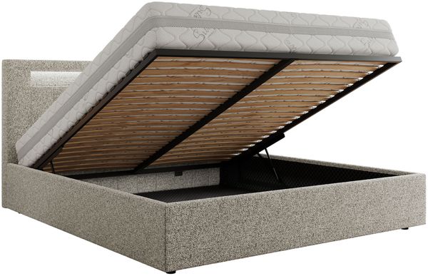 Polsterbett GOLD 5 CLASSIC 160 x 200 cm mit LED-Beleuchtung & Bettkasten, Doppelbett inkl. Lattenrost, Metall-Lift-System & Stauraum - Hellgrau Struktur Bild 6