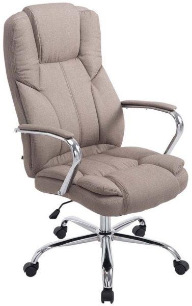 TPFLiving Bürostuhl Xavier Two mit bequemer Rückenlehne - höhenverstellbar - 360° drehbar (Schreibtischstuhl, Drehstuhl, Chefsessel, Bürostuhl XXL), Gestell: Metall chrom - Sitz: Stoff taupe