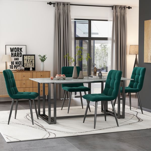 4-teiliges Grün Esszimmerstuhl-Set Samt mit Metallgestell, Küchenstuhl, Loungesessel, komfortabel, robust, elegant, vielseitig