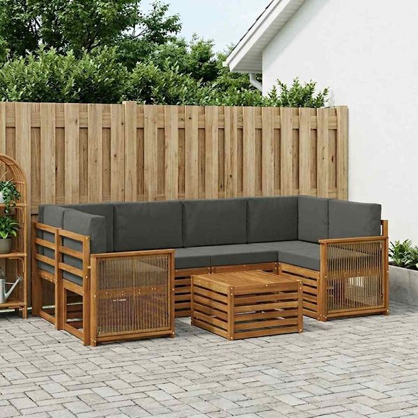 vidaXL Outdoor-Sofagarnitur mit Kissen 7 pcs Natur und Anthrazit 3384088