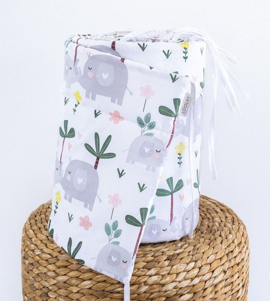 Loolay Bettnestchen ELEFANT Familie Baumwolle Atmungsaktives Babybett BETTUMRANDUNG Grau, (Bett 140x70 cm - 420, 210 cm, 120x60 cm - 360, 180 cm, Babyaussttatung Umrandung Kopfschutz Kantenschutz Bettschlange), Super PREMIUM Baby GESCHENK! 100% Natural B...