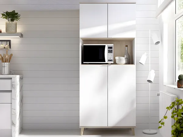 Vente-unique - Küchenschrank mit 4 Türen & 1 Ablage - Weiß & Eichefarben - WAJDI