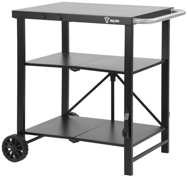 BBQ-Toro Grillablagetisch Grillwagen klappbar 60 x 80 x 82 cm, Schwarz, Servierwagen, Tischwagen, 2 leichtgängige Räder