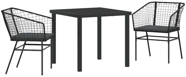 vidaXL Garten Essgruppe 3 pcs Schwarz Poly-Rattan 3380904