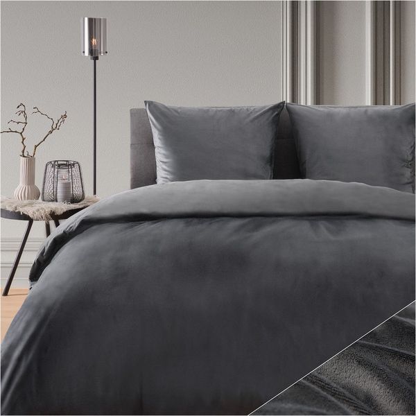 Blumtal Bettwäsche, Cashmere-Touch, Plüsch, warme Winterbettwäsche + Kopfkissenbezug, Anthrazit, Decke 200x200 cm & 2x Kissen 80x80 cm