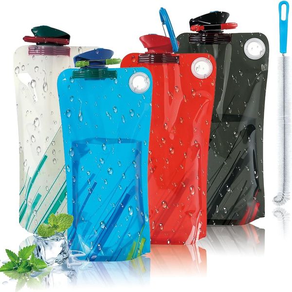 FELIXLEO Trinkflasche 4er Pack faltbare Trinkflasche 1000ml Silikon BPA frei Camping Outdoor