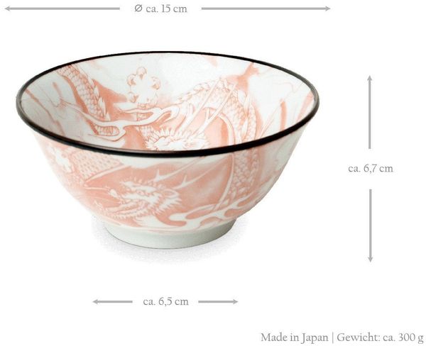WestCraft Suppenschale Japan-Bowls Schalen Porzellan 15 cm 2er Set Drachengott - Roter Morgen, Porzellan, Hochwertig, asiatische Reis-, Nudel-, Tapas-, Udon-, Müsli-Schüssel