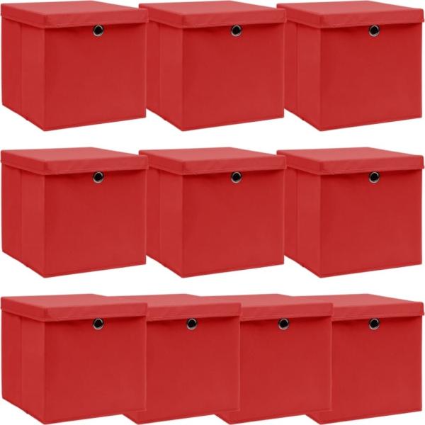 vidaXL Aufbewahrungsboxen mit Deckeln 10 Stk. Rot 32x32x32 cm Stoff 288364