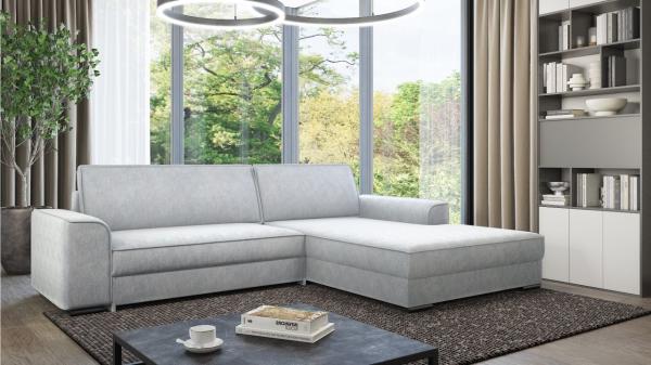 Ecksofa mit Schlaffunktion SANTIAGO Stoff Gusto Grau Ottomane Rechts