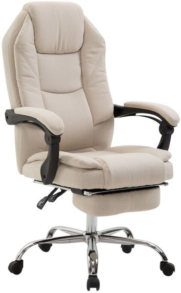 Bürostuhl MEDHA Stoff - 114x67x64, Creme Stoff Metall in Chromoptik Gestell ergonomische Bürostühle Homeoffice Stuhl mit Rollen