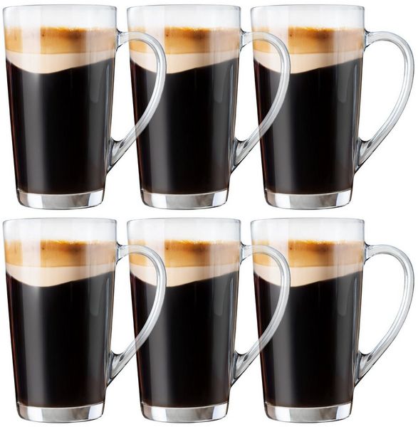 KONZEPT Latte-Macchiato-Tasse Latte Macchiato Gläser Set mit Henkel, Set Kaffeegläser 350 ml, 6-tlg, 6/12-er Set aus transparentem Glas