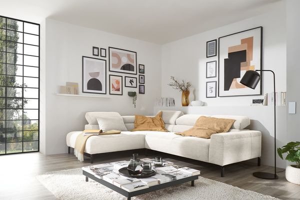 KAWOLA Sofa DELIA Ecksofa Feincord weiß Recamiere links 74 x 219 x 276 cm