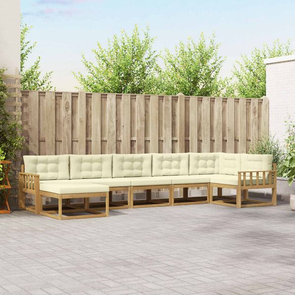 vidaXL Outdoor-Sofagarnitur mit Kissen 7 pcs Weiß und Creme 3386754