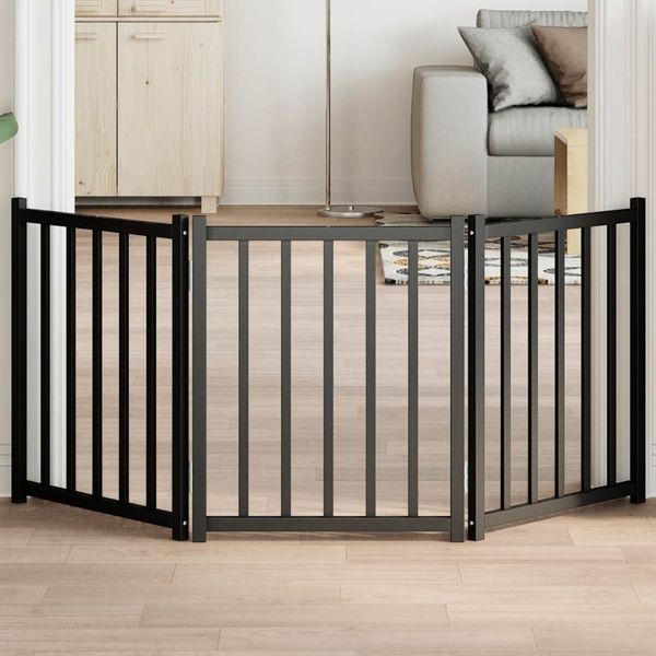 vidaXL 3-tlg. Hundetor Faltbar Schwarz 150 cm Massivholz Tanne 352284