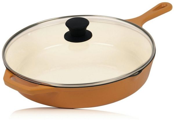 Mahlzeit Bratpfanne Gusseisenpfanne mit Deckel emailliert, Ø 29,5 cm, Sunny Orange, Gusseisen