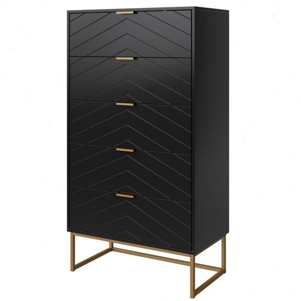 UEV Kommode mit 5 Schublanden, Sideboard, Schubladenschrank, Schmal kommode modern (60x34x110cm, Schrank für Wohnzimmer Schlafzimmer Flur Büro), mit Kippschutz Aufbewahrungskommode, Mehrzweckschrank aus Holz