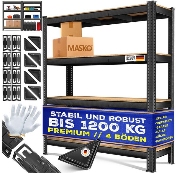 MASKO Schwerlastregal, Lagerregal 300 kg pro Regalboden belastbar MDF-Platte Regal aus Metall Bild 2