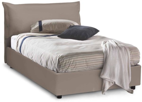 Dmora Queensize-Bett Aconito, Bettkasten mit Kunstlederbezug, 100 % Made in Italy, Öffnung vorne, inklusive Matratze 120 x 200 cm, taubengrau