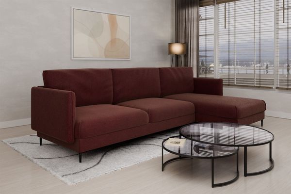 Ecksofa Designersofa HELMER Stoff Baloo Bordeauxrot Ottomane Rechts
