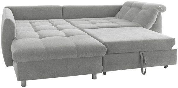 luma-home Ecksofa 17004-OTTO, mit Bettfunktion B250/T190/H84 cm, Liegefläche 179x190 cm, Ottomane links, Wellenunterfederung, Mikrofaser Grau