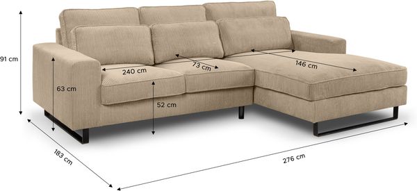 Ecksofa (B/H/T: 276x91x183 cm) in Beige Bild 3