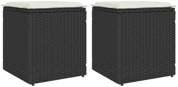 vidaXL Gartenhocker mit Kissen 2 Stk. Schwarz 40x40x43 cm Poly Rattan 4104039