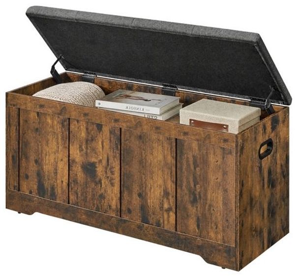 VASAGLE Truhe mit Stauraum, Truhenbank mit Deckel, für Schlafzimmer, Flur, Wohnzimmer, 41 x 101 x 49 cm, braun-grau
