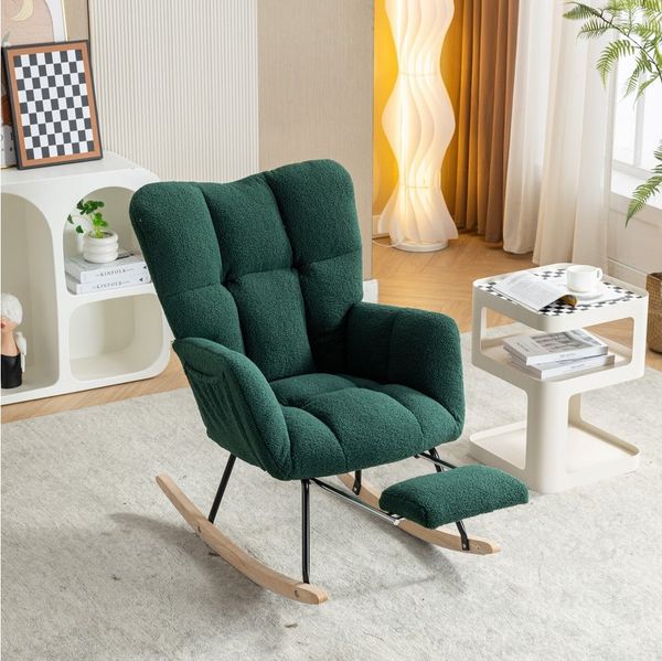 STILVORA Schaukelstuhl mit Fußstütze,Schaukelsessel mit Polsterung,Relaxsessel aus Teddystoff, mit ausziehbarer Fußstütze 98-123cm×70cm×98.5cm