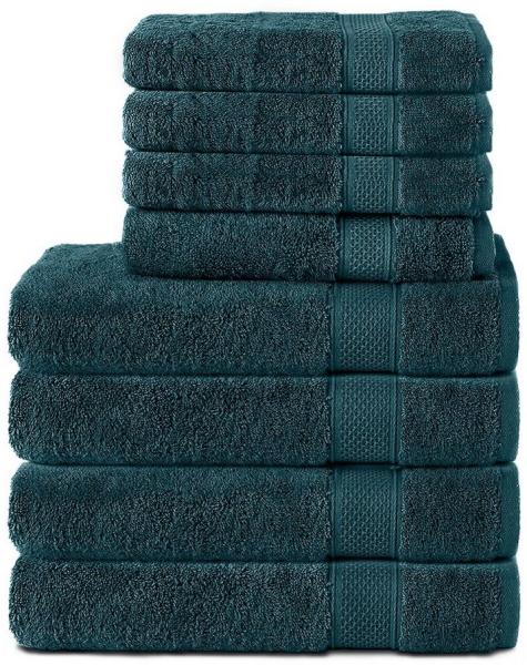 Komfortec 8er Handtuch Set aus 100% Baumwolle, 4 Badetücher 70x140 und 4 Handtücher 50x100 cm, Frottee, Weich, Towel, Groß, Petrol