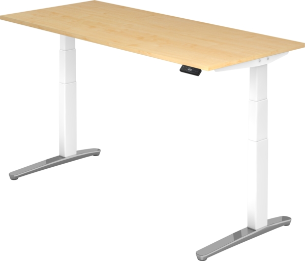 bümö elektrisch höhenverstellbarer Schreibtisch 180x80 cm mit Memory-Steuerung - Design Schreibtisch höhenverstellbar elektrisch, elektrischer Schreibtisch Ahorn, Gestell weiß/alu, XBHM19-3-WC