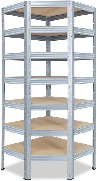 shelfplaza PRO 230x70x40 cm Eckregal in grau-verzinkt mit 7 Böden und 142 kg Traglast pro Boden