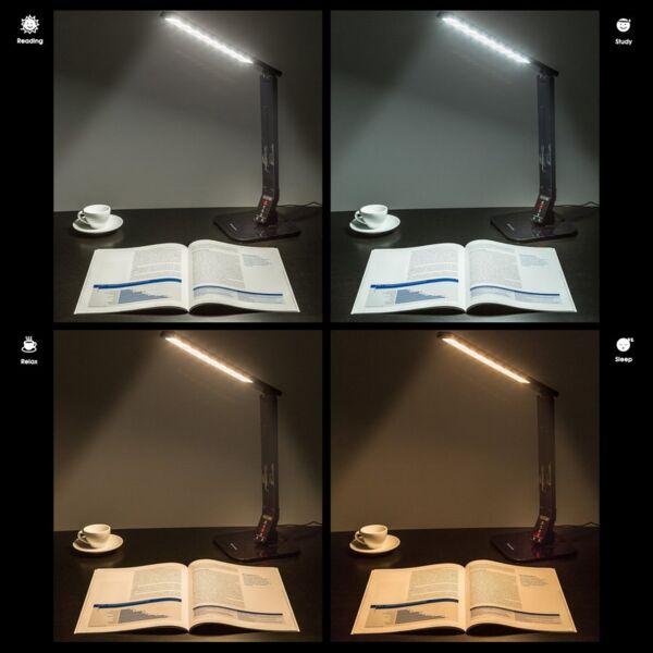 tectake Schreibtischlampe, USB Anschluss, Warmweiß, Dreh-, neig- sowie klappbare Schreibtischlampe im schlanken Design