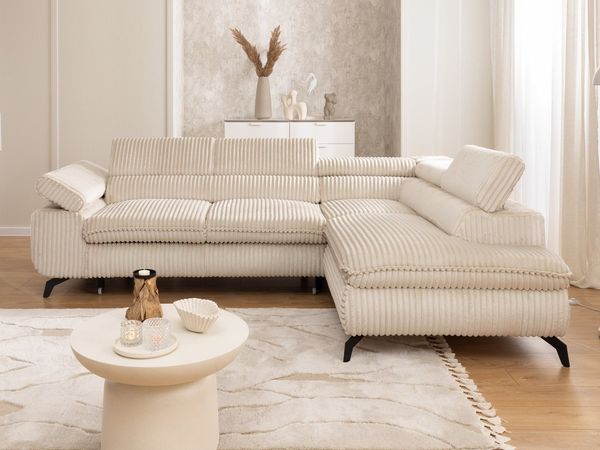 S-Style Möbel Ecksofa Bonnie mit Schlaffunktion Bettkasten und Kopfteilverstellung, mit Wellenfederung, Cord-Stoff